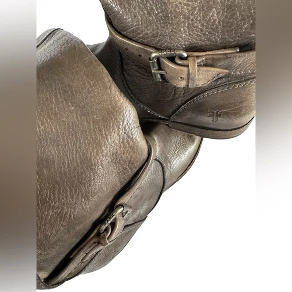 Frye Engineer Boots Brown Leather Moto Harness Mid Calf Distressed 7.5 B - Picture 4 of 16